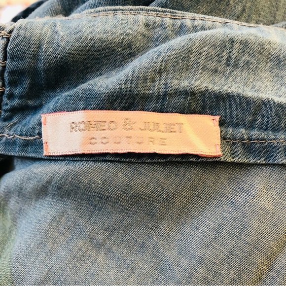 Light wash denim looking apron flare dress with big front pockets button down - Picture 12 of 17